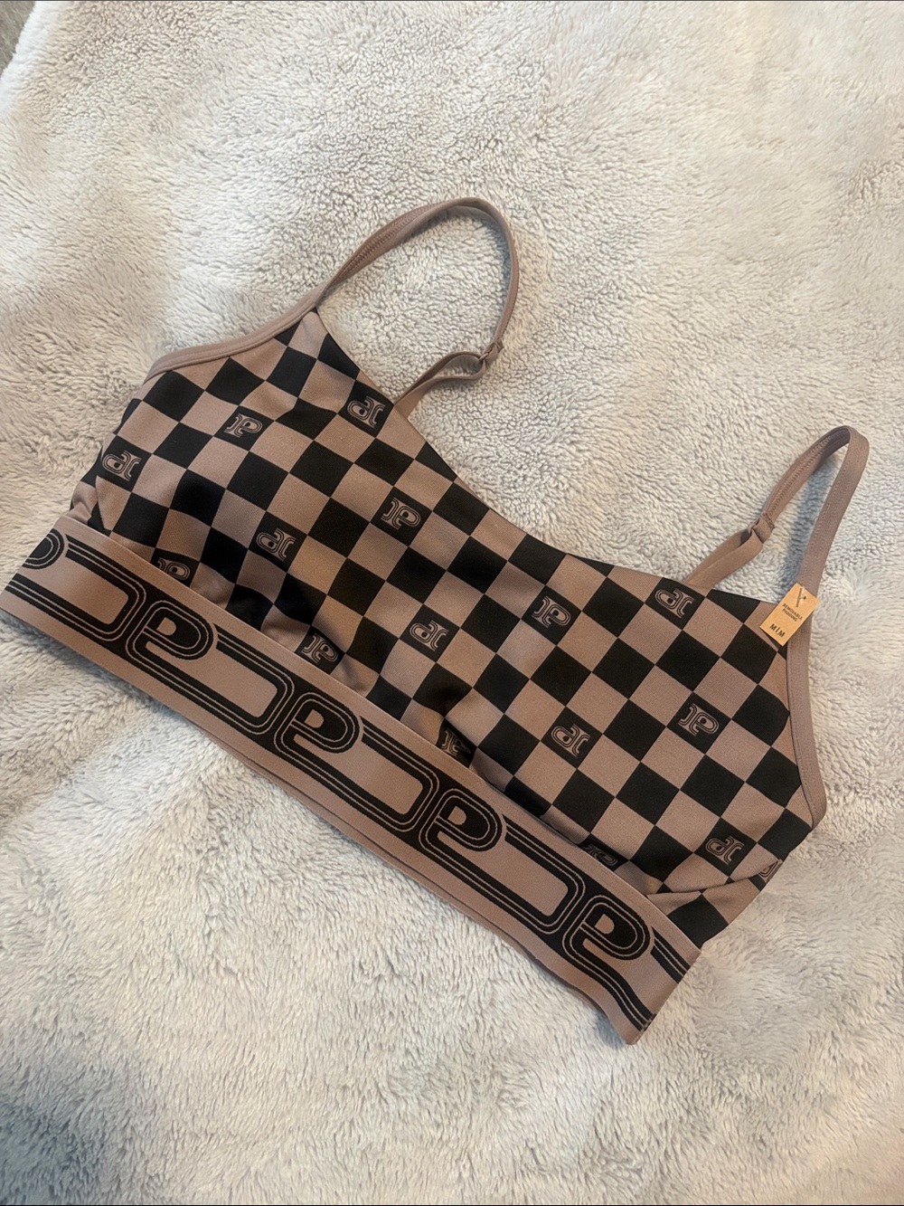 NWOT PINK Checkerboard Bralette in Dark Beige and Black Size M